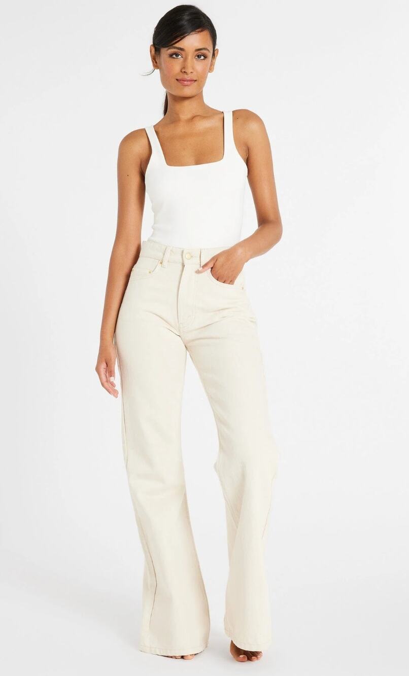 Mille 28 Ashton High Rise Wide Leg Flare Jean in Sand